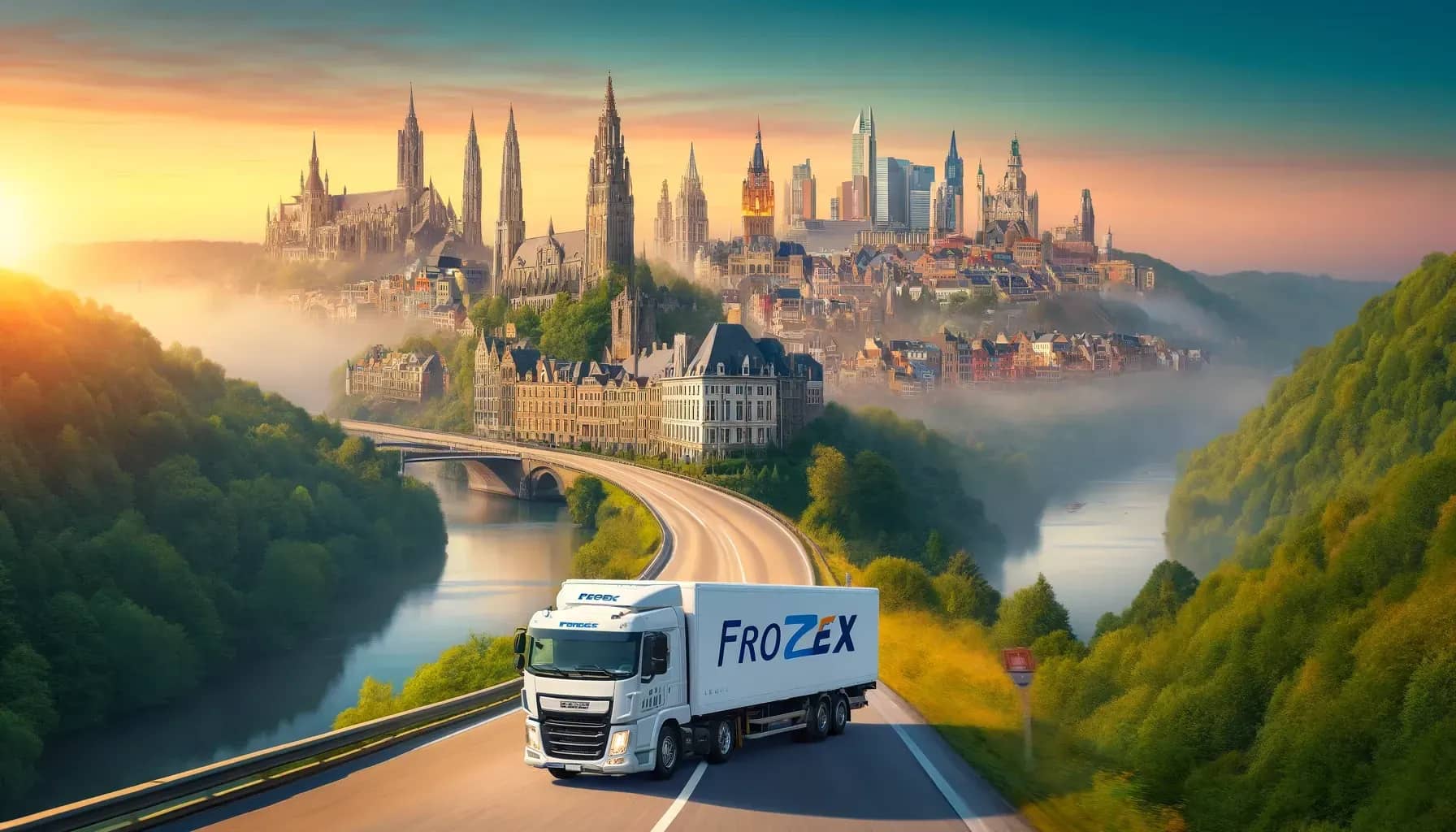 Bus Frozex podczas załadunku przeprowadzki w Belgii